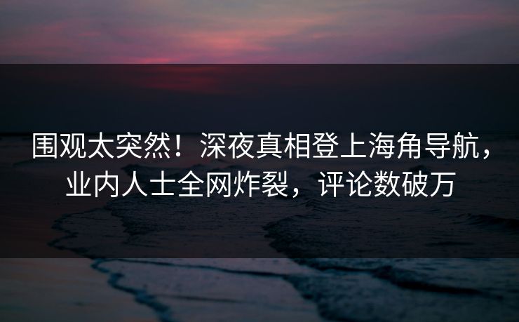 围观太突然！深夜真相登上海角导航，业内人士全网炸裂，评论数破万