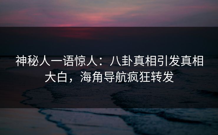 神秘人一语惊人：八卦真相引发真相大白，海角导航疯狂转发